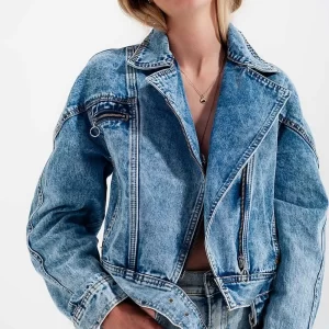 Aymmetrical Denim Moto Jacket