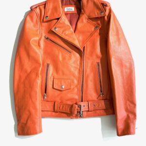 Genuine Leather Moto Jacket-Orange